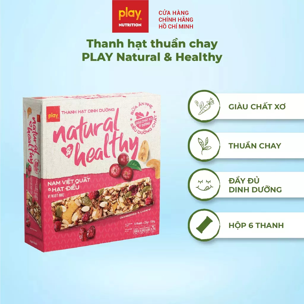 Hộp 6 thanh hạt thuần chay PLAY Natural & Healthy - Thanh ngũ cốc, ăn kiêng, giảm cân