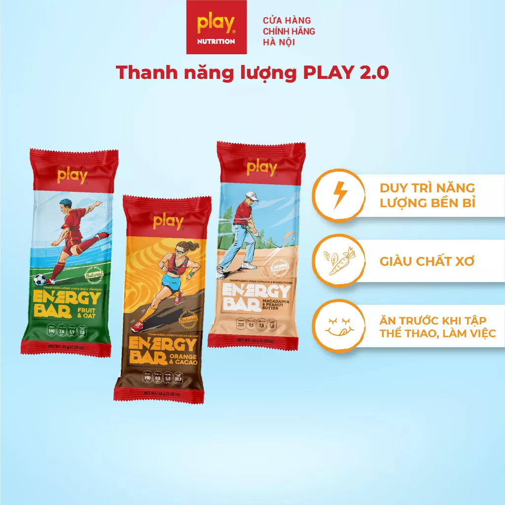 Thanh năng lượng PLAY 2.0 - Thanh dinh dưỡng ăn sáng, ăn nhẹ tiện lợi PLAY Energy bar