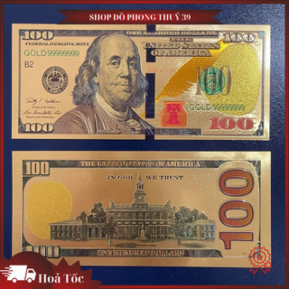 Tờ Tiền 100USD Lưu Niệm Nhựa Plastic Mạ Vàng 24k Phong Thuỷ May Mắn - Không Có Giá Trị Lưu Hành
