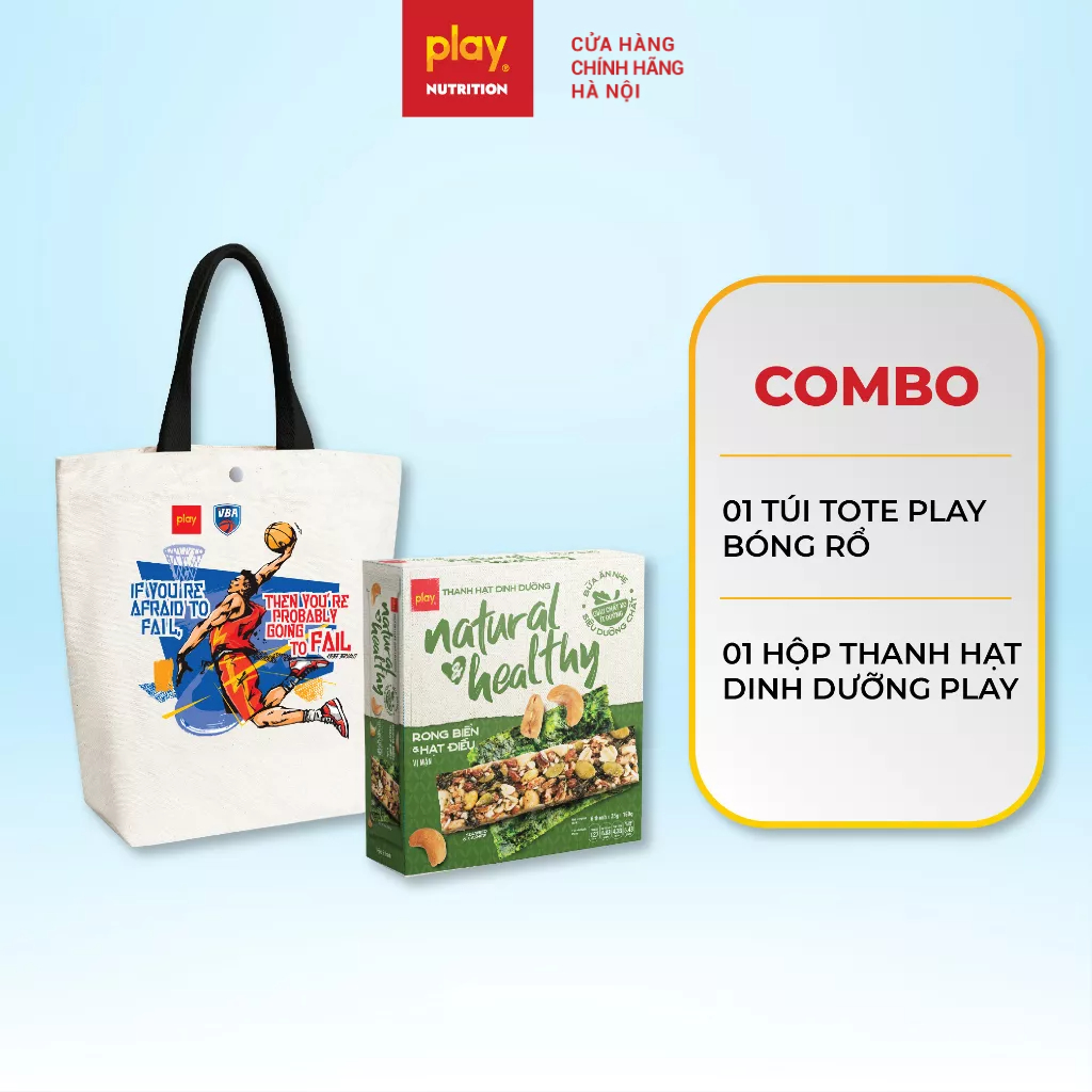 Combo Túi vải canvas PLAY bóng rổ + 1 hộp Thanh hạt dinh dưỡng PLAY