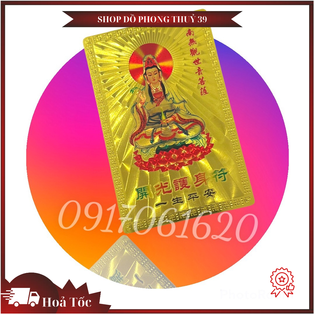 Kim Bài Phật Quan Âm Bồ Tát Phong Thủy Bình An May Mắn - Chất Liệu Nhựa Plastics Mạ vàng Siêu Đẹp,, bỏ ví, túi xách, bal