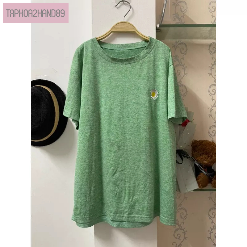 áo phông nữ màu xanh lá hình hoa cúc size s m l nhỏ