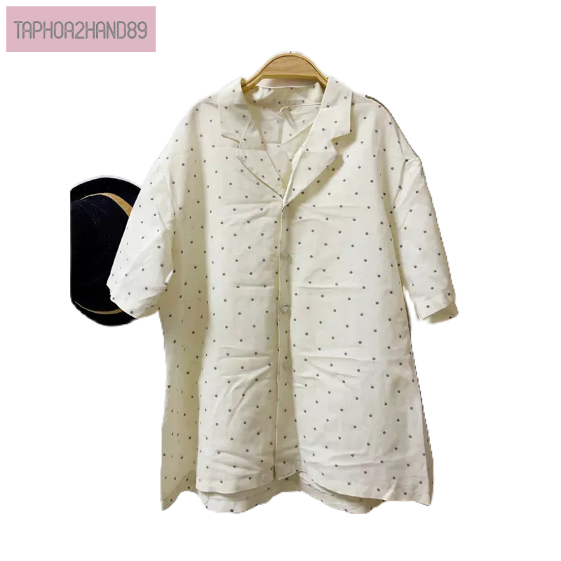 Áo sơmi cổ vest chấm bi tím màu nhã nhặn freesize k2