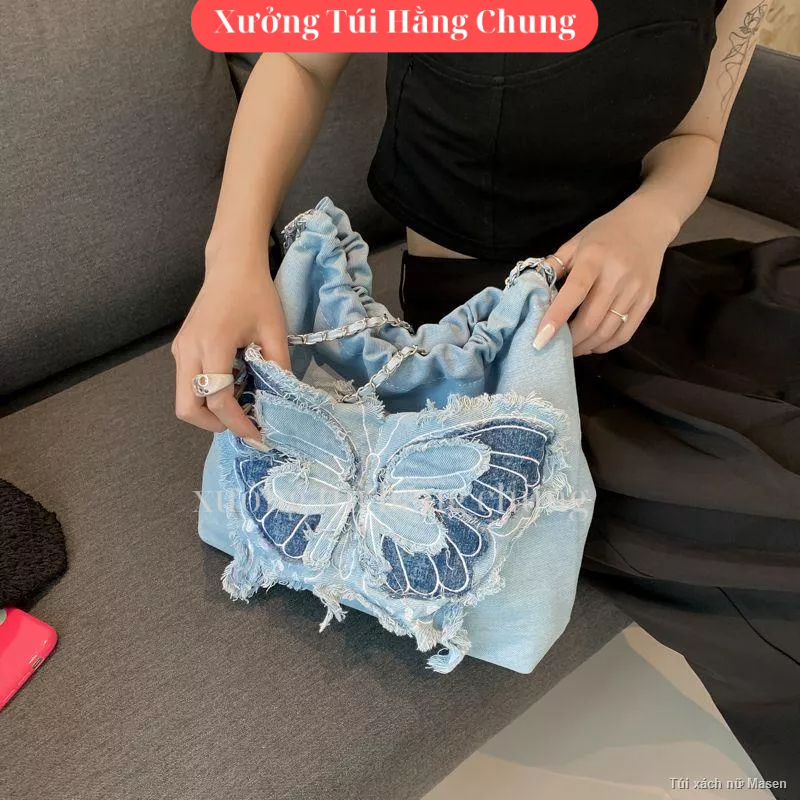 Túi đeo chéo đeo vai hình nơ chất vải canvas khóa rút mẫu mới cực hot