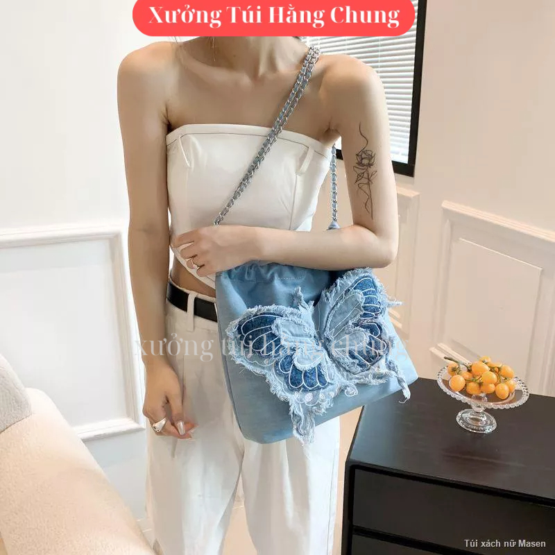 Túi đeo chéo đeo vai hình nơ chất vải canvas khóa rút mẫu mới cực hot