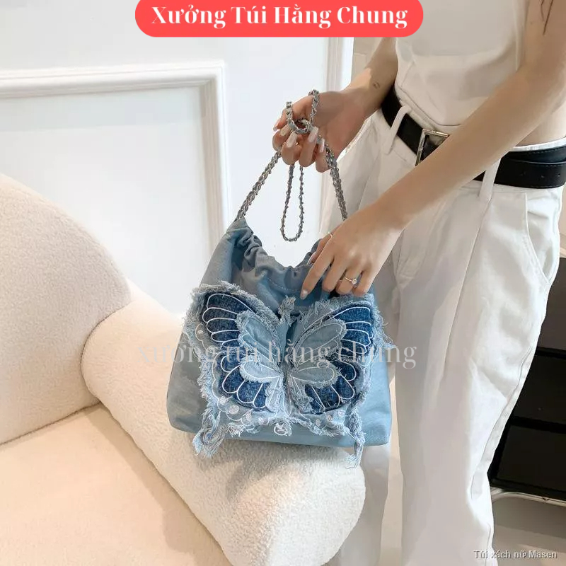 Túi đeo chéo đeo vai hình nơ chất vải canvas khóa rút mẫu mới cực hot