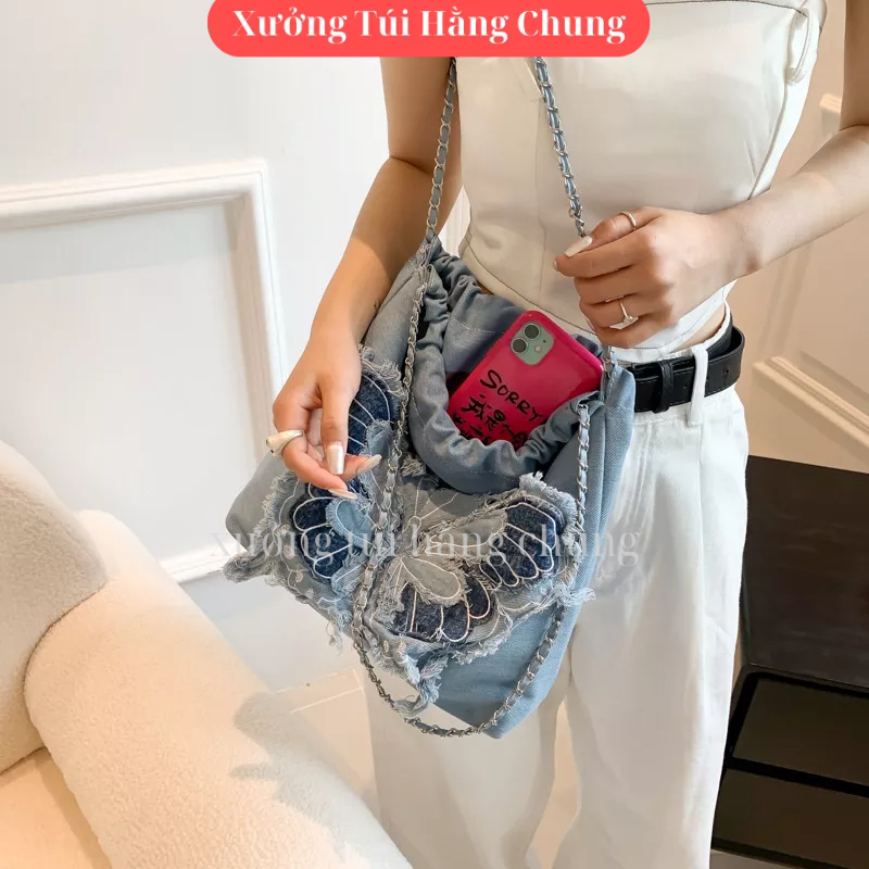 Túi đeo chéo đeo vai hình nơ chất vải canvas khóa rút mẫu mới cực hot