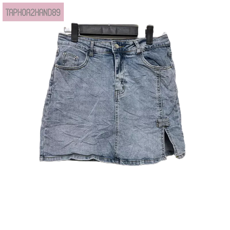 chân váy jeans nữ form ngắn có quần trong size to màu xám xanh like new