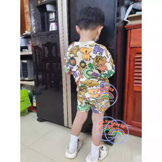 HM xuất dư bộ quần đùi áo nỉ hoạ tiết động vật cho bé, áo nỉ xuất dư cho bé trai bé gái kid.vnxk