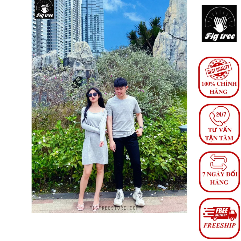 Set Áo Váy Thun Đôi Fig Tree Màu Xám Siêu Xinh Nữ Kèm Áo Khoác Ngoài