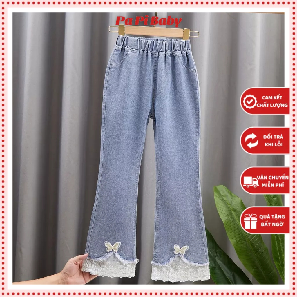 Quần jeans dáng dài ống loe cạp chun co dãn