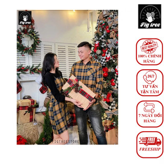 Set sơ mi váy đôi fig tree sọc caro vàng đen nhã nhặn