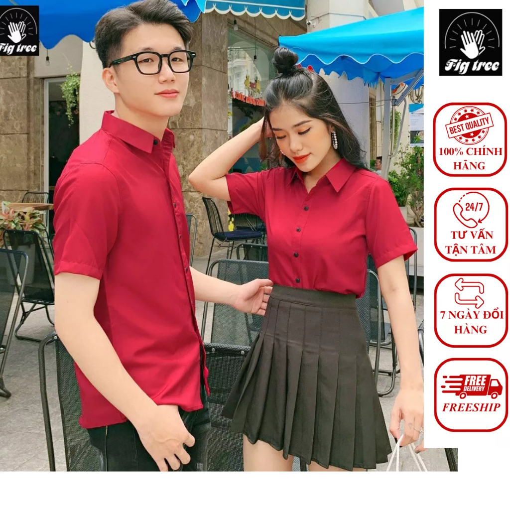 Set Áo Sơ Mi Ngắn Tay Màu Đỏ Đô Cực Hot