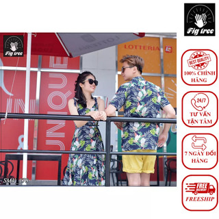 Set sơ mi váy đôi fig tree họa tiết chiếc lá đi biển siêu xinh mã 178