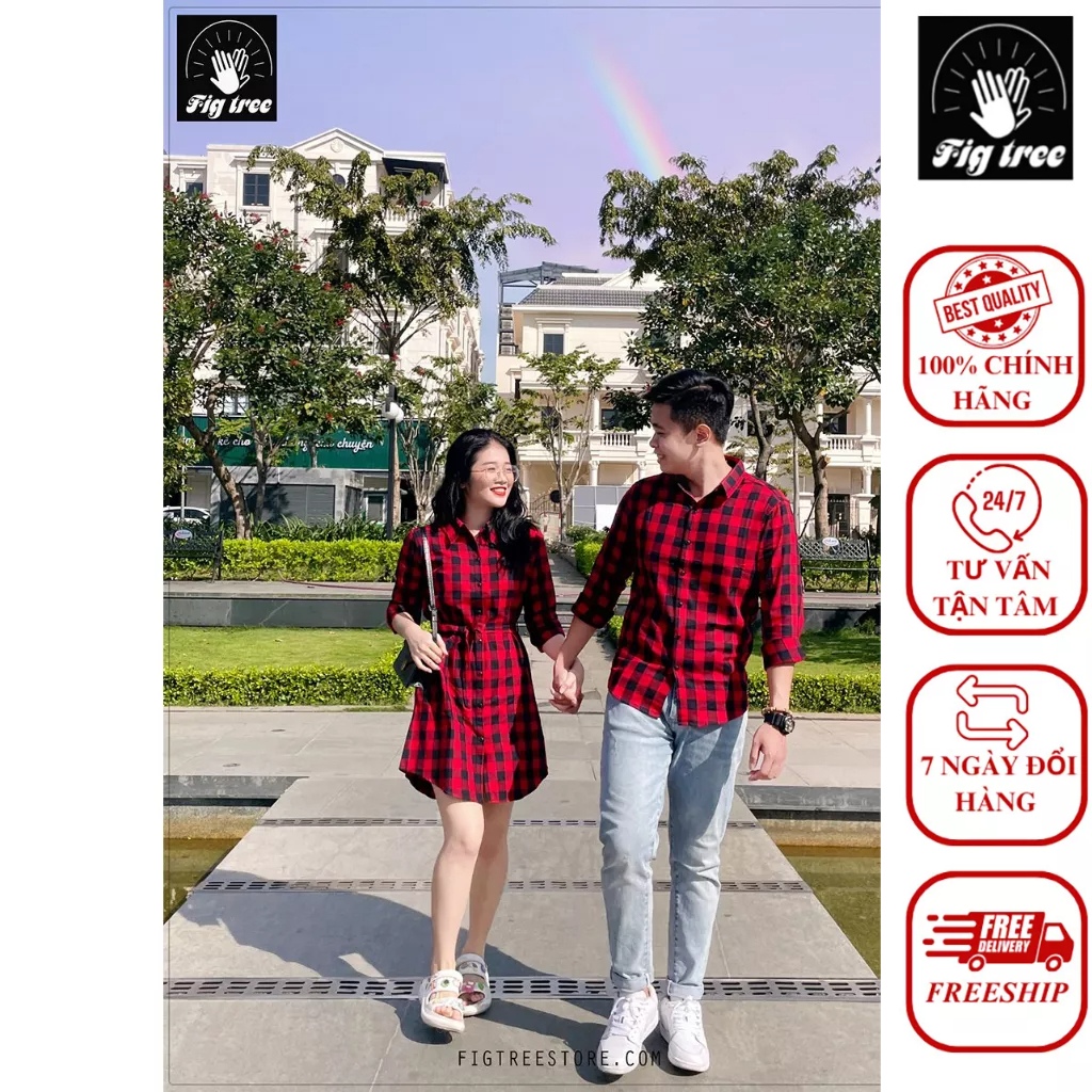 Set Đồ Đôi Fig Tree Sọc Caro Đỏ Đen Chưa Bao Giờ Hết Hot ( Mã Số 122A)