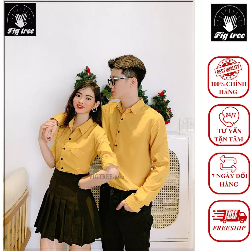 Set Áo Sơ Mi Đôi Fig Tree Màu Vàng Cho Cặp Đôi