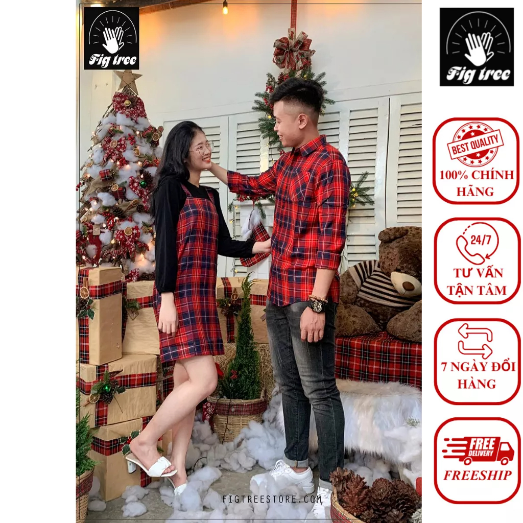 Set Sơ Mi Yếm Đôi Fig Tree Caro Đỏ Mã 179A Nữ Kèm Áo Thun