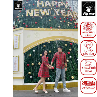 Set sơ mi váy đôi fig tree sọc caro đỏ siêu hot chào đón noel