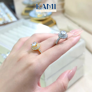 Nhẫn hoa tia gắn đá cz nhân tạo hợp kim không gỉ Kami trang sức cao cấp