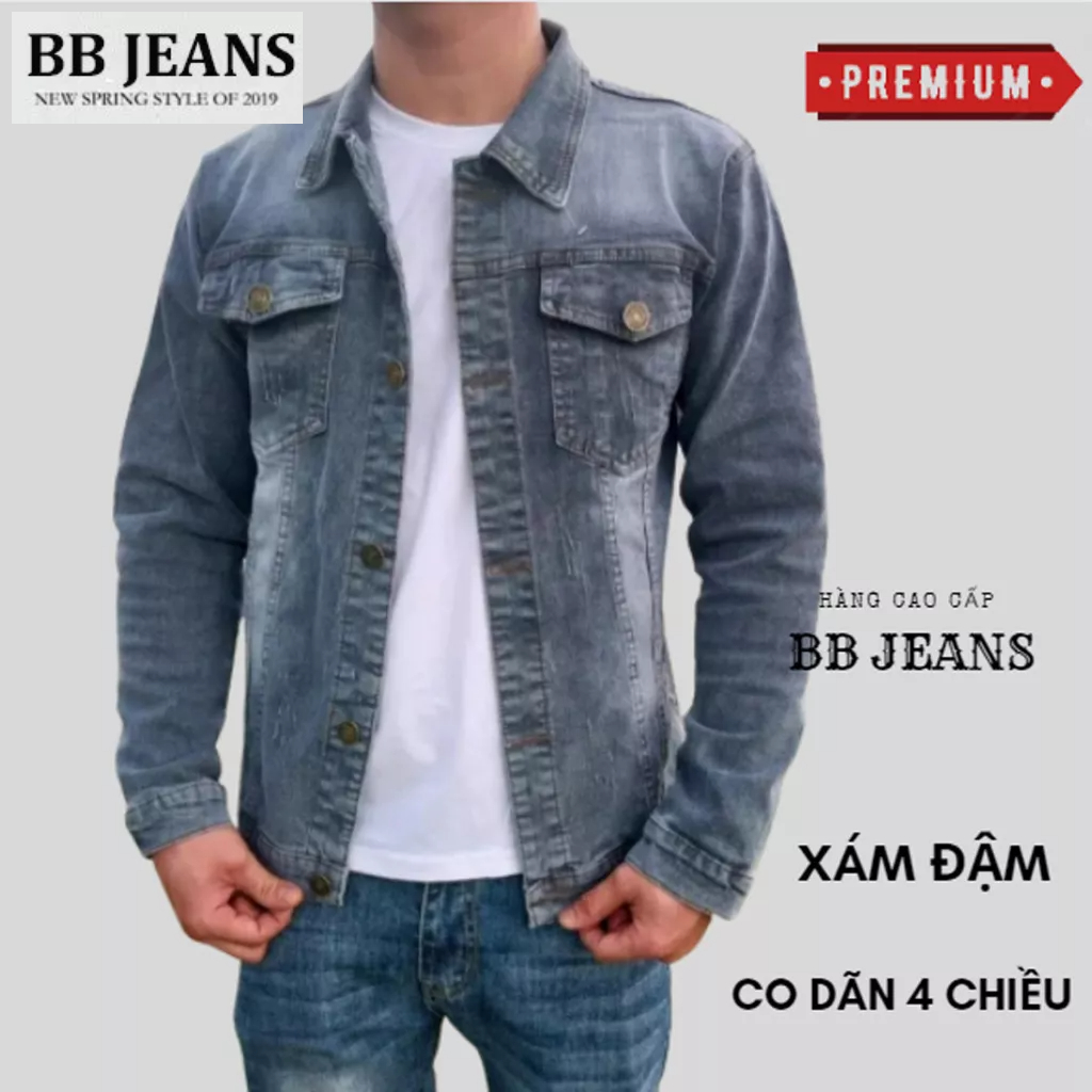 Áo khoác jean co dãn nam nữ CAO CẤP full size 40-90kg bao đẹp kiểm hàng BB JEANS