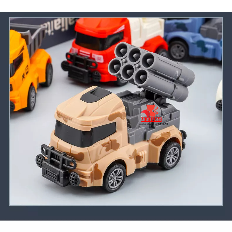 Bộ 6 Ô Tô Mini  Quân Sự Chạy Bánh Đà Cho Bé