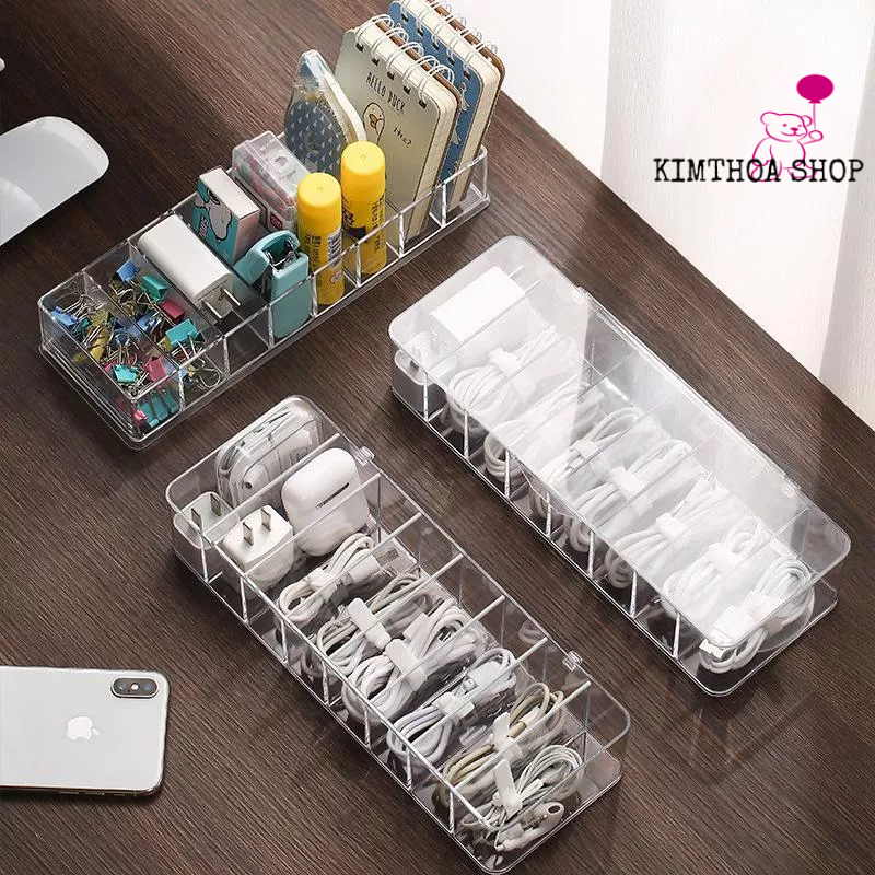 Hộp đựng dây sạc điện thoại, cáp sạc 8 ngăn,đồ dùng cá nhân chất liệu nhựa mica trong suốt