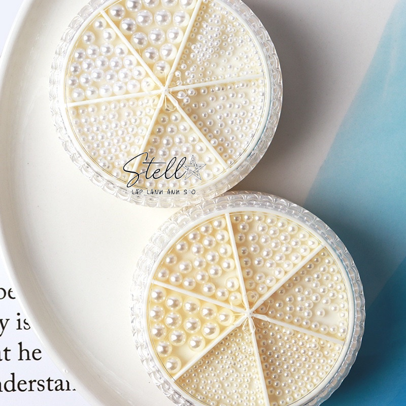 Khay bi sắt, trai tròn trang trí móng tay, làm nail 6 ô