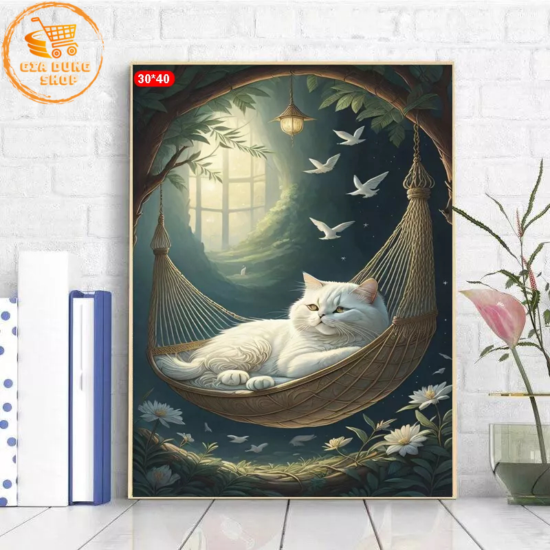 Tranh Đính Đá Mèo Chiêu Tài 5D Tự Hoàn Thành Kích Thước 40x30cm Những Mẫu Tranh Gắn Đá DIY Mèo Đẹp