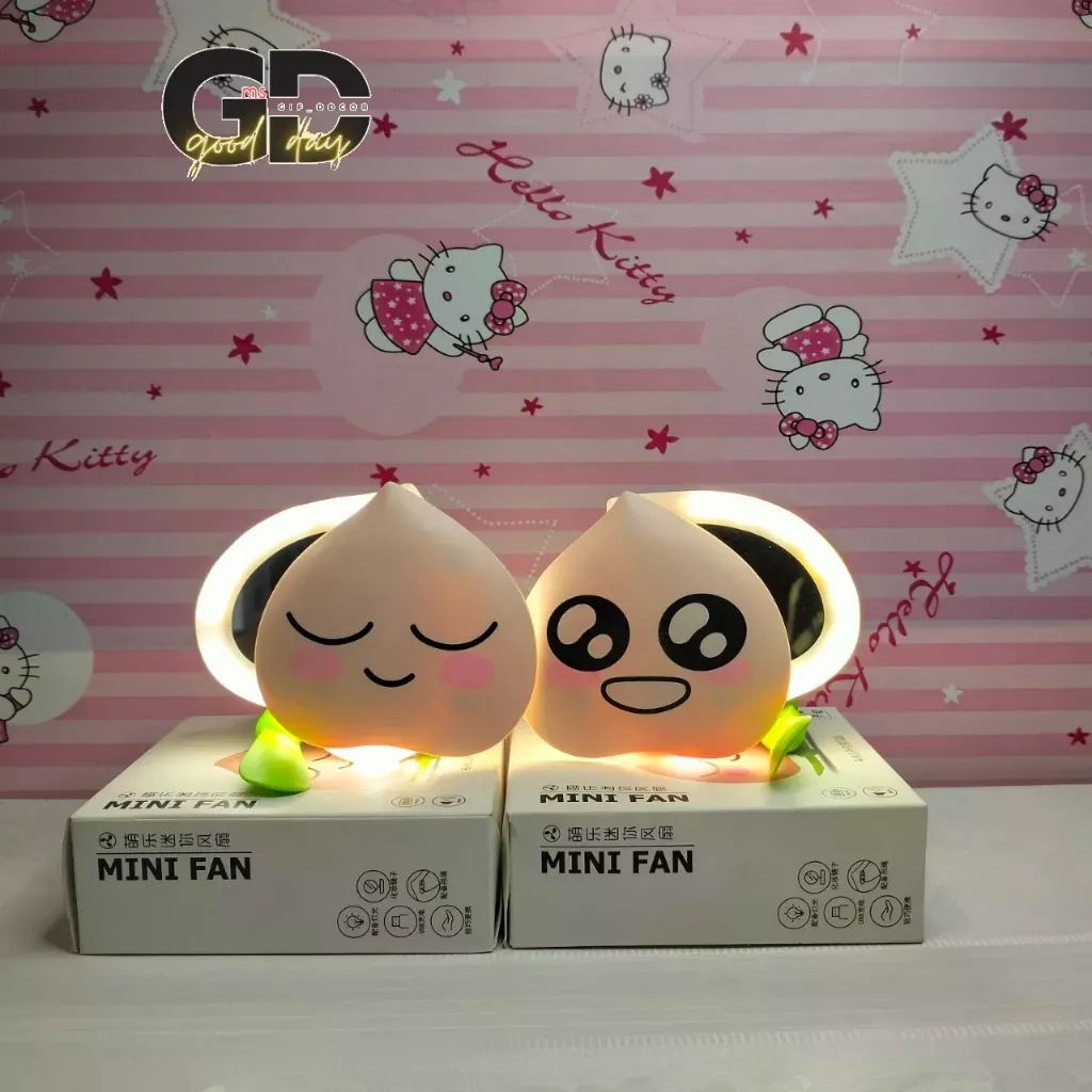 Quạt Mini,Kèm Gương Hình Trái Đào Mini 3in1  Bỏ Túi Tiện Ích, Có Dây Đeo Cổ Siêu Dễ Thương