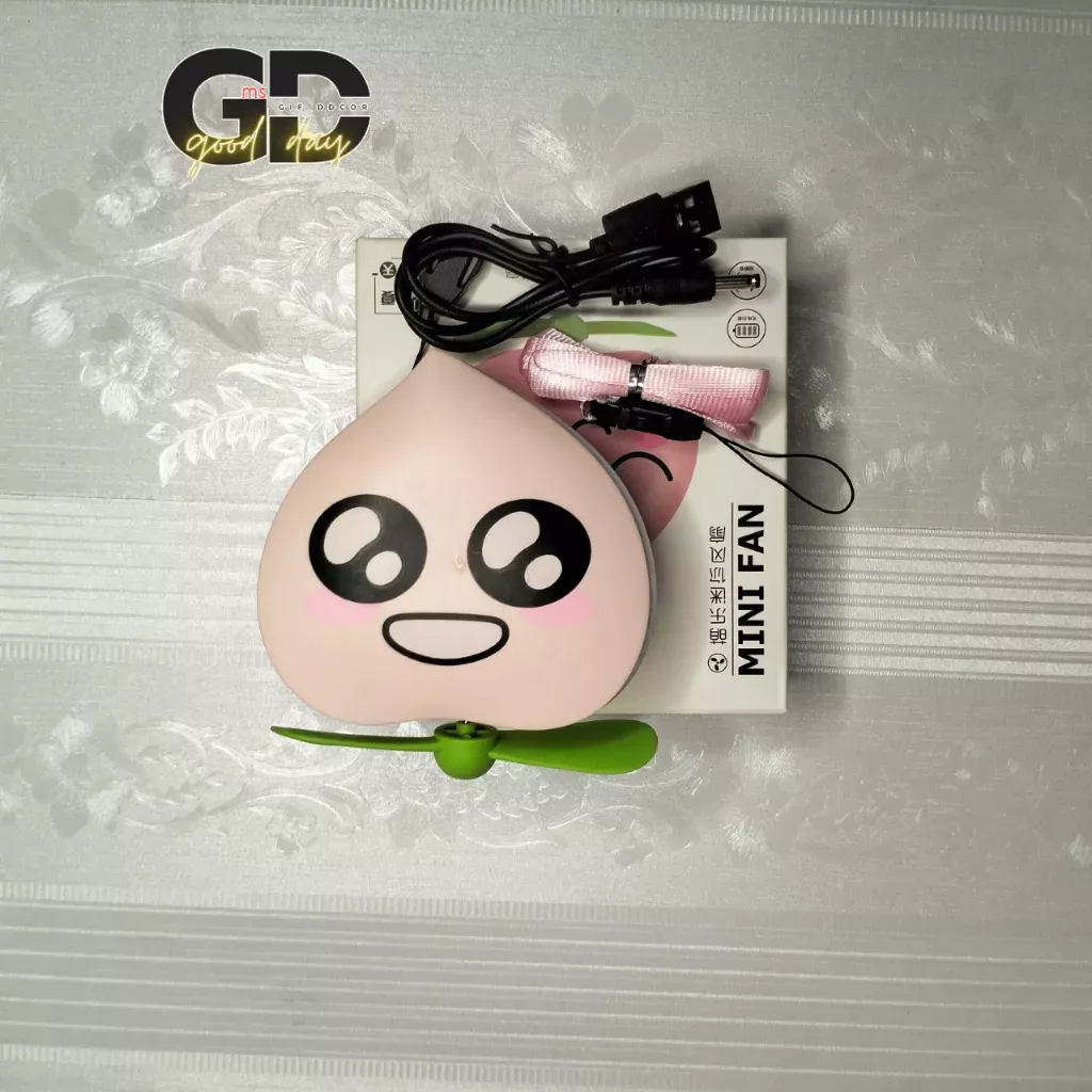 Quạt Mini,Kèm Gương Hình Trái Đào Mini 3in1  Bỏ Túi Tiện Ích, Có Dây Đeo Cổ Siêu Dễ Thương
