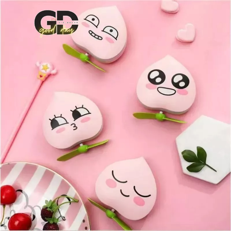Quạt Mini,Kèm Gương Hình Trái Đào Mini 3in1  Bỏ Túi Tiện Ích, Có Dây Đeo Cổ Siêu Dễ Thương