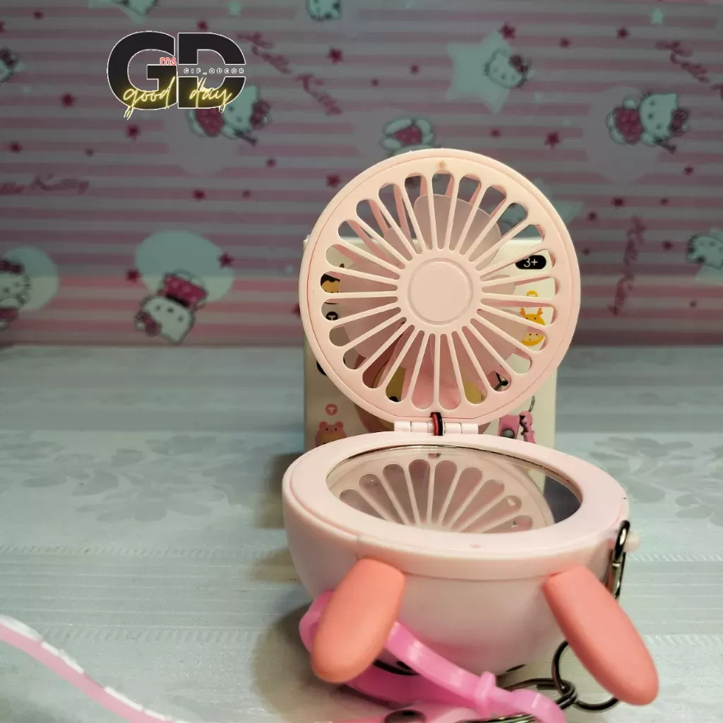 Quạt Mini Kèm Gương Hình Tròn Móc Khoá Tiện Lợi 300mAH Siêu Xinh Siêu Đáng Yêu