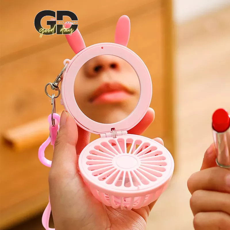 Quạt Mini Kèm Gương Hình Tròn Móc Khoá Tiện Lợi 300mAH Siêu Xinh Siêu Đáng Yêu