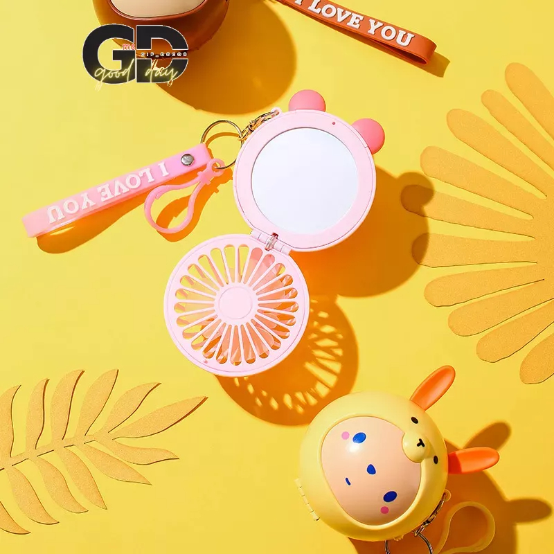Quạt Mini Kèm Gương Hình Tròn Móc Khoá Tiện Lợi 300mAH Siêu Xinh Siêu Đáng Yêu