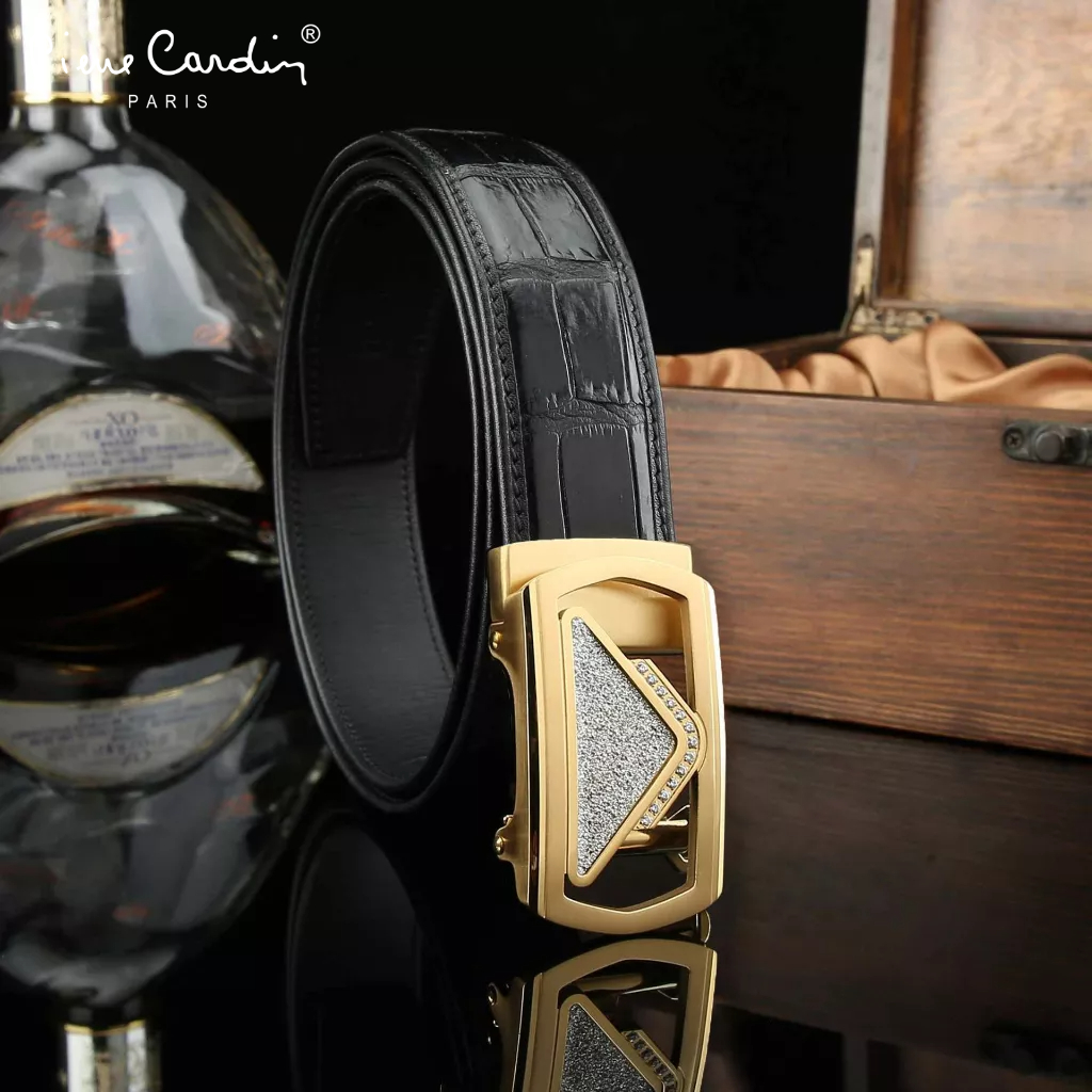 Thắt Lưng Nam Da Cá Sấu Thật 100% Hàng Hiệu Pierre Cardin Dây Nịt Nam Cao Cấp CS23 Hộp Gỗ Làm Quà Tặng, Quà Biếu