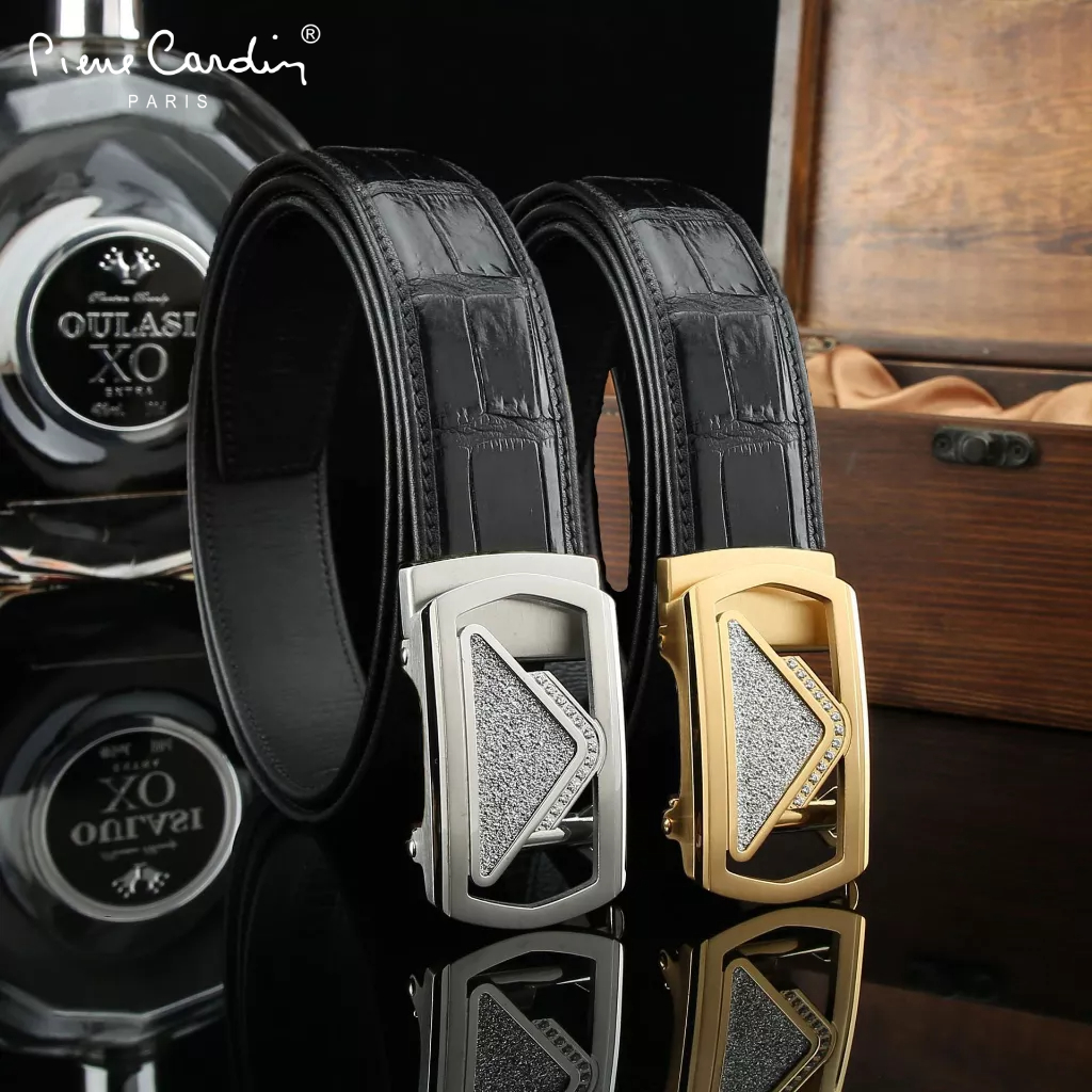 Thắt Lưng Nam Da Cá Sấu Thật 100% Hàng Hiệu Pierre Cardin Dây Nịt Nam Cao Cấp CS23 Hộp Gỗ Làm Quà Tặng, Quà Biếu