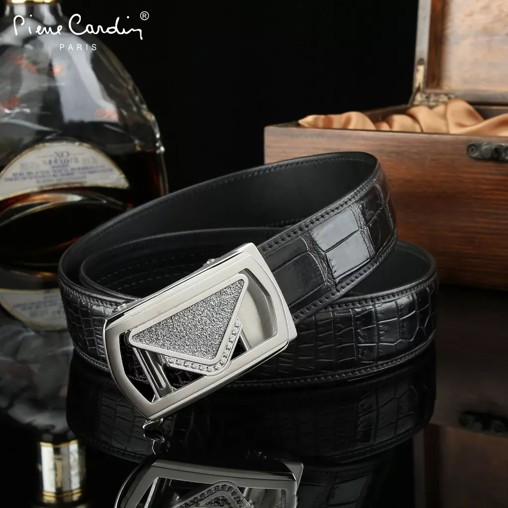 Thắt Lưng Nam Da Cá Sấu Thật 100% Hàng Hiệu Pierre Cardin Dây Nịt Nam Cao Cấp CS23 Hộp Gỗ Làm Quà Tặng, Quà Biếu