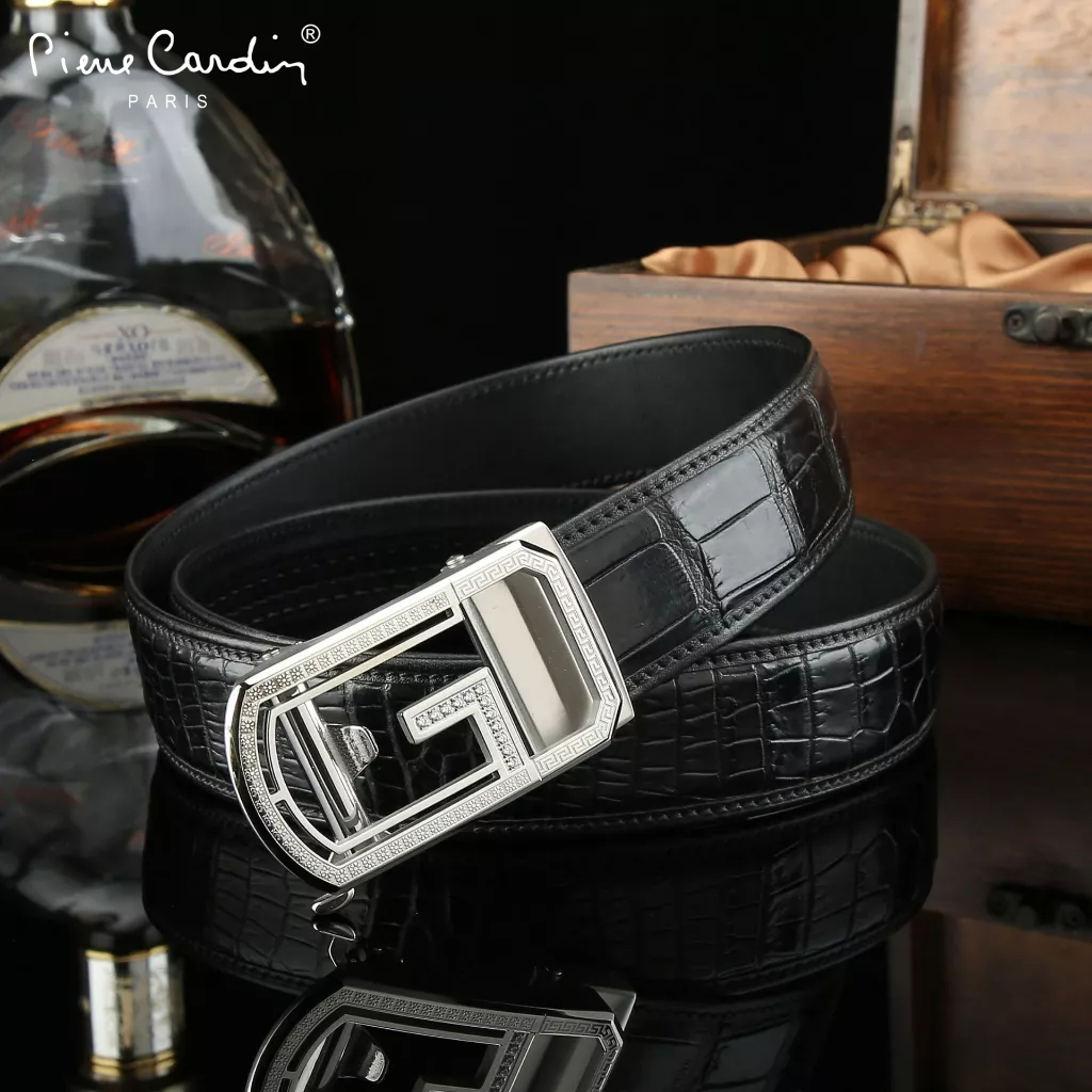 Thắt Lưng Nam Da Cá Sấu Thật 100% Hàng Hiệu Pierre Cardin Dây Nịt Nam Cao Cấp PDCS121 Hộp Gỗ Làm Quà Tặng, Quà Biếu
