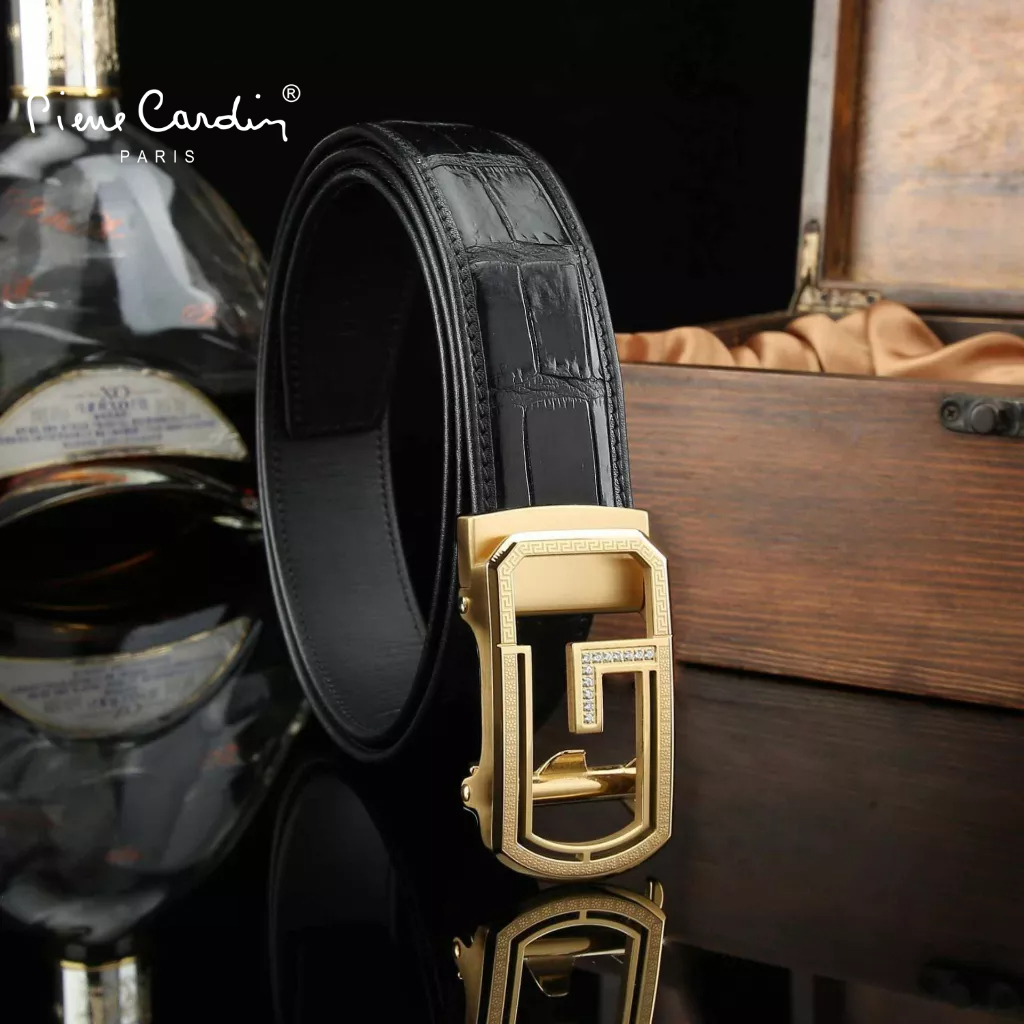 Thắt Lưng Nam Da Cá Sấu Thật 100% Hàng Hiệu Pierre Cardin Dây Nịt Nam Cao Cấp PDCS121 Hộp Gỗ Làm Quà Tặng, Quà Biếu