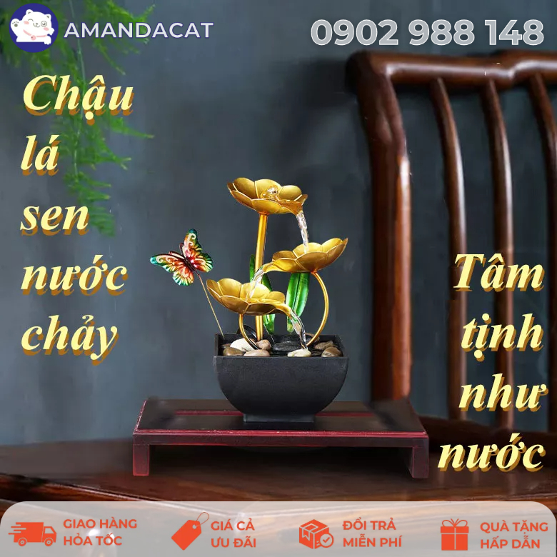 Mới Hỏa Tốc Hcm-Chậu lá sen vàng nước chảy trang trí phong thủy nhà cửa, văn phòng, thanh tịnh tâm hồn, Chậu kim diệp