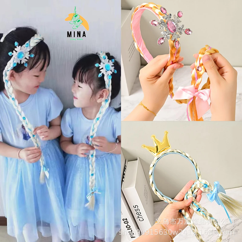 Băng đô cài tóc thắt bím dài công chúa Elsa dễ thương cho bé gái