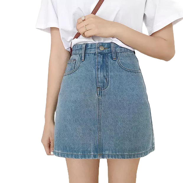 Chân váy jean cạp cao dáng chữ A - Hàng có sẵn