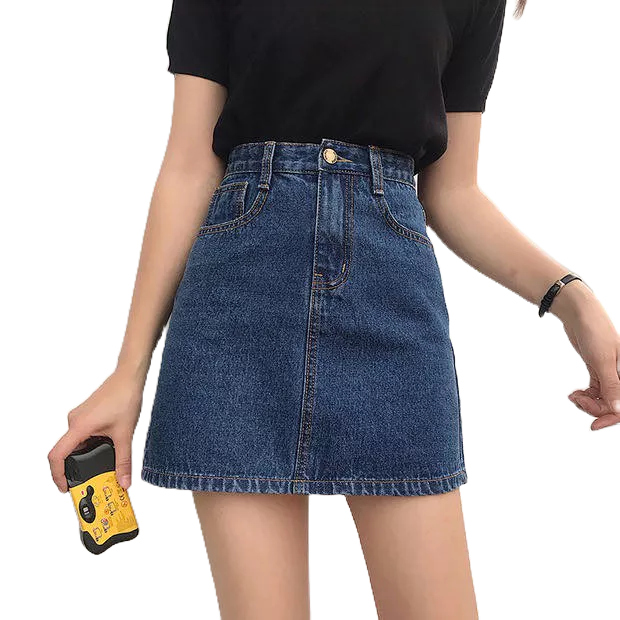 Chân váy jean cạp cao dáng chữ A - Hàng có sẵn