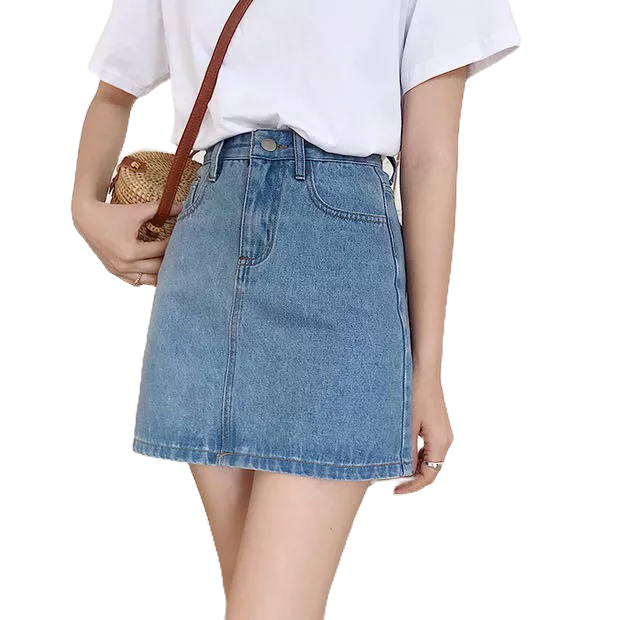 Chân váy jean cạp cao dáng chữ A - Hàng có sẵn