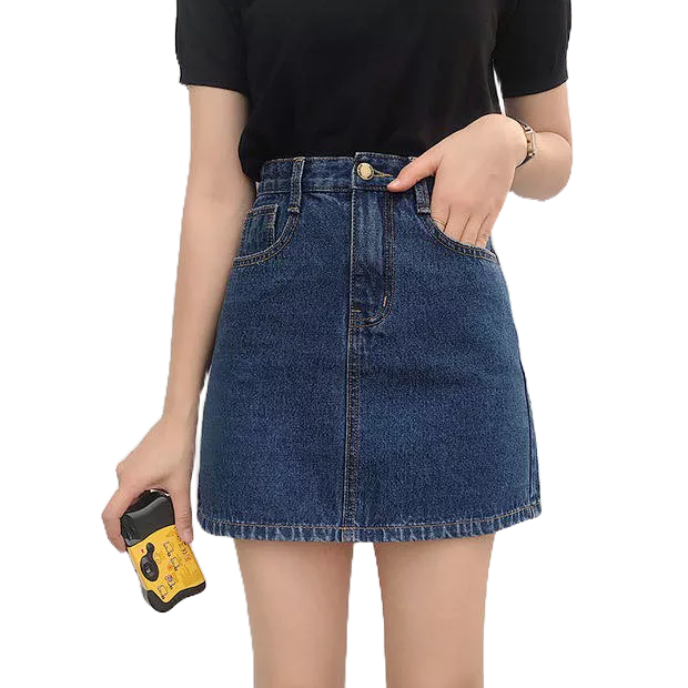Chân váy jean cạp cao dáng chữ A - Hàng có sẵn