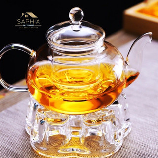 combo ấm trà lọc 600ml và đế nến tim thuỷ tinh vàng
