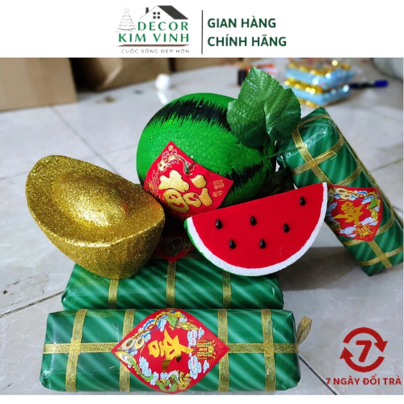 Mô Hình Trang Trí Tết Decor Kim Vinh Bộ Dưa Hấu Bánh Chưng Bánh Tét DCKV2016