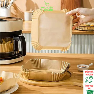 Set 50 Giấy Nến Lót Nồi Chiên Không Dầu Dùng 1 Lần Hình Vuông 20cm, Khay Lót Chống Nước, Chống Dầu, Chống Dính