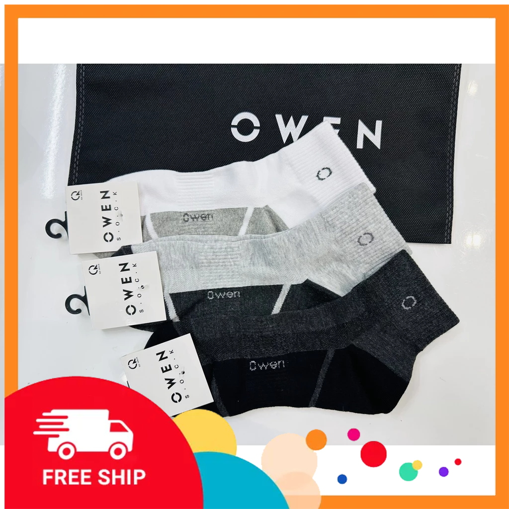 OWEN- Vớ/Tất nam cổ trung phối bàn chân Owen thoáng khí, khử mùi, không xù, 100% cotton