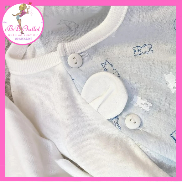 Bộ đồ sơ sinh - bộ cotton em bé xuất Hàn hình mặt gấu
